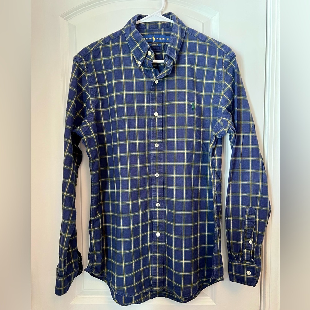 Ralph Lauren Men's Navy and Yellow Check Shirt